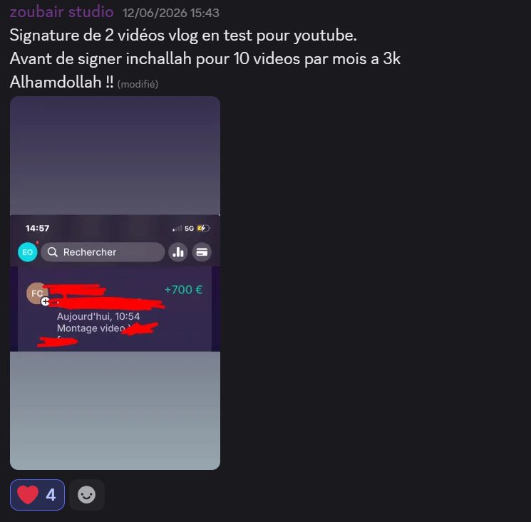 Message Discord de Zoubair et preuve de paiement Revolut